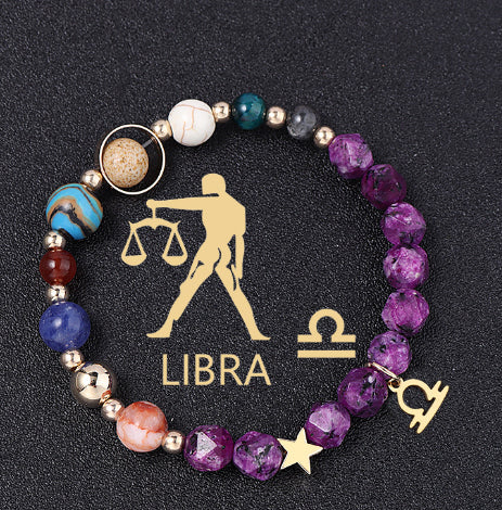 Twelve Constellations Bracelets Natural Stone Hemp Stone Cut Surface Eight Planets