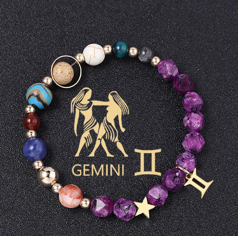 Twelve Constellations Bracelets Natural Stone Hemp Stone Cut Surface Eight Planets