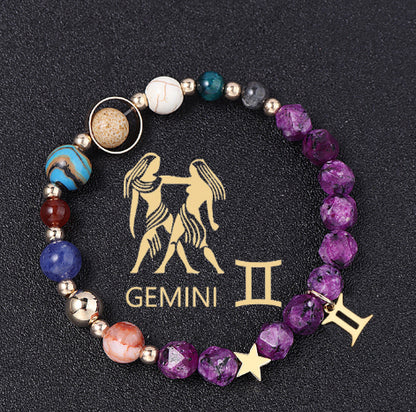 Twelve Constellations Bracelets Natural Stone Hemp Stone Cut Surface Eight Planets