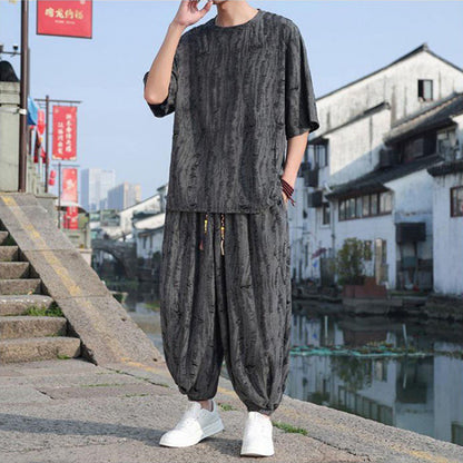 Men's Thin Short-sleeved Trousers Loose Two-piece Suit