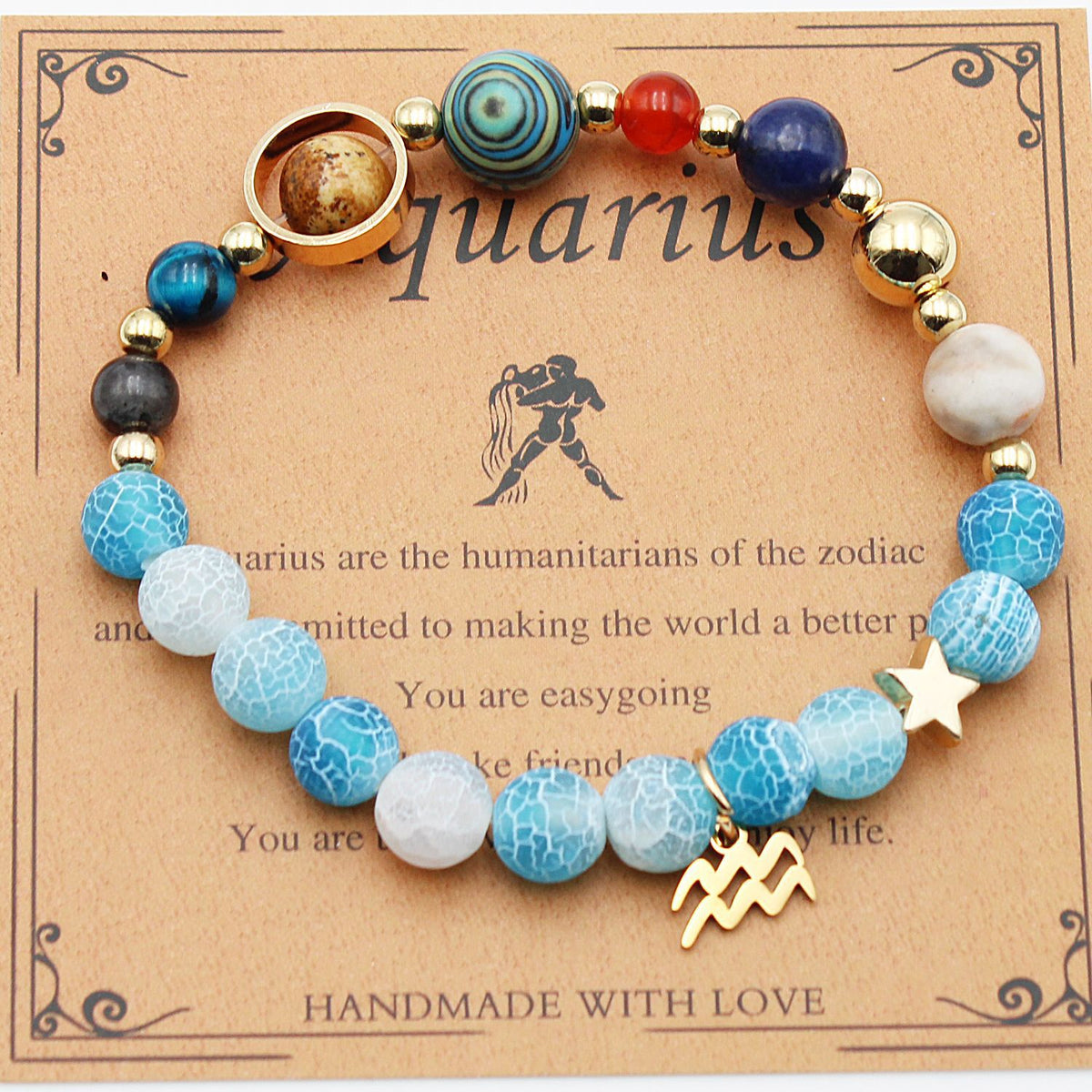 Twelve Constellations Bracelets Natural Stone Beaded Eight Planets