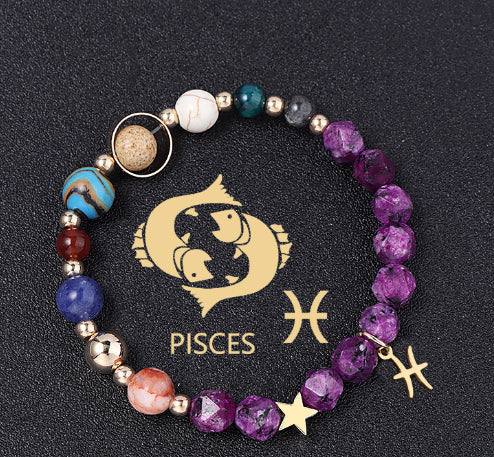 Twelve Constellations Bracelets Natural Stone Hemp Stone Cut Surface Eight Planets