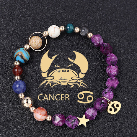 Twelve Constellations Bracelets Natural Stone Hemp Stone Cut Surface Eight Planets