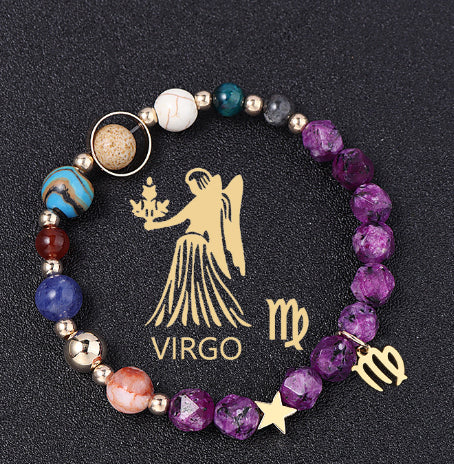 Twelve Constellations Bracelets Natural Stone Hemp Stone Cut Surface Eight Planets