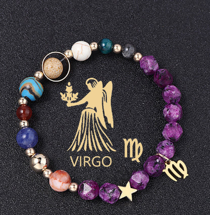 Twelve Constellations Bracelets Natural Stone Hemp Stone Cut Surface Eight Planets