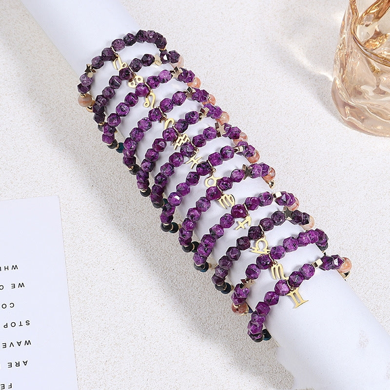 Twelve Constellations Bracelets Natural Stone Hemp Stone Cut Surface Eight Planets