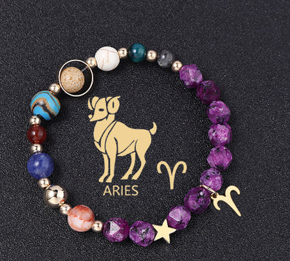 Twelve Constellations Bracelets Natural Stone Hemp Stone Cut Surface Eight Planets