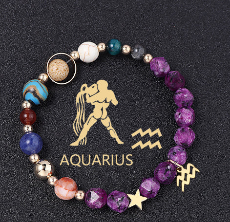 Twelve Constellations Bracelets Natural Stone Hemp Stone Cut Surface Eight Planets