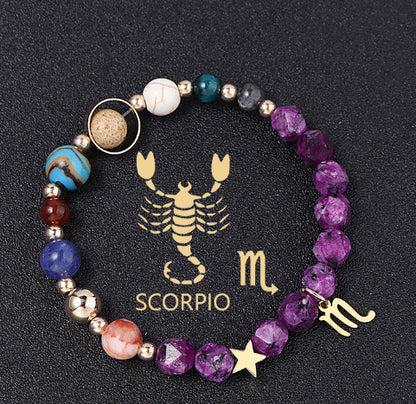 Twelve Constellations Bracelets Natural Stone Hemp Stone Cut Surface Eight Planets