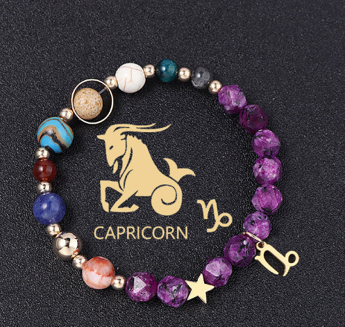 Twelve Constellations Bracelets Natural Stone Hemp Stone Cut Surface Eight Planets