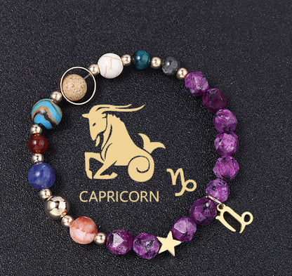 Twelve Constellations Bracelets Natural Stone Hemp Stone Cut Surface Eight Planets