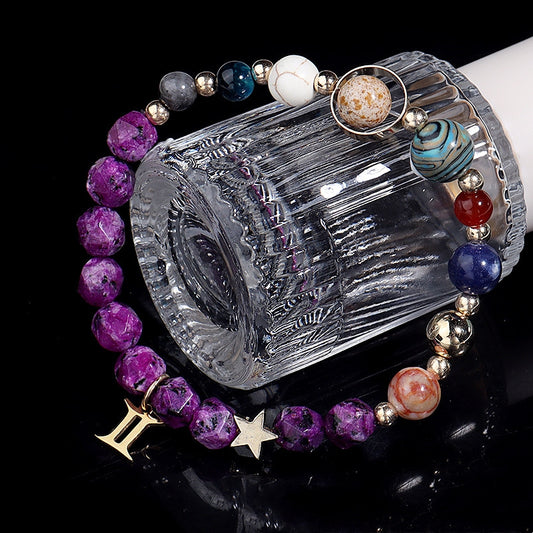 Twelve Constellations Bracelets Natural Stone Hemp Stone Cut Surface Eight Planets