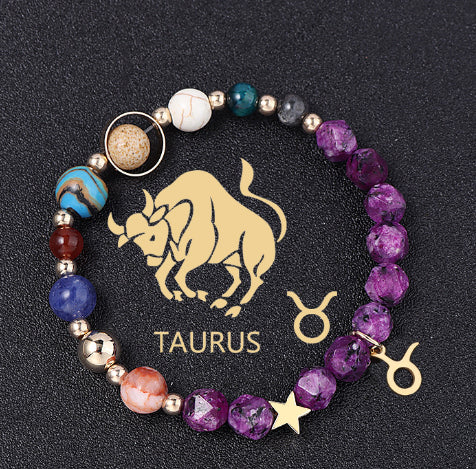 Twelve Constellations Bracelets Natural Stone Hemp Stone Cut Surface Eight Planets