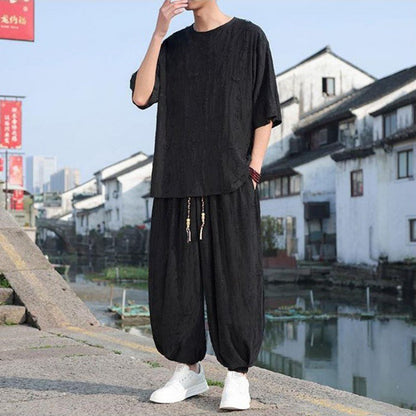 Men's Thin Short-sleeved Trousers Loose Two-piece Suit