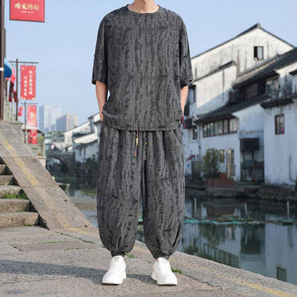 Men's Thin Short-sleeved Trousers Loose Two-piece Suit
