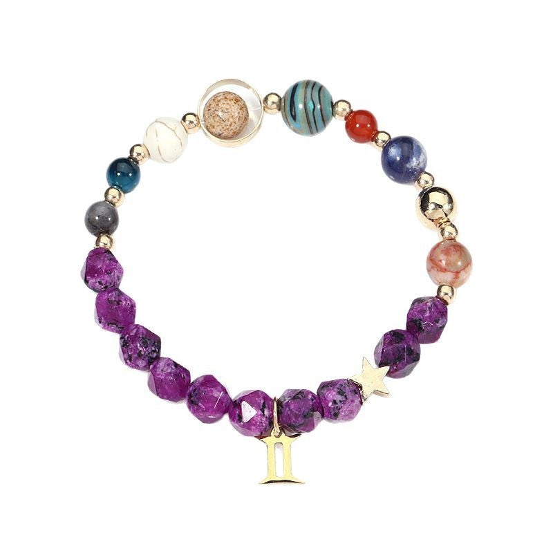 Twelve Constellations Bracelets Natural Stone Hemp Stone Cut Surface Eight Planets
