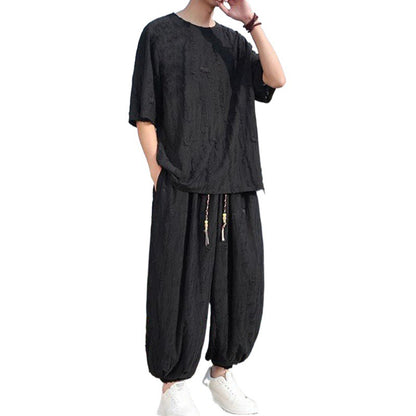 Men's Thin Short-sleeved Trousers Loose Two-piece Suit