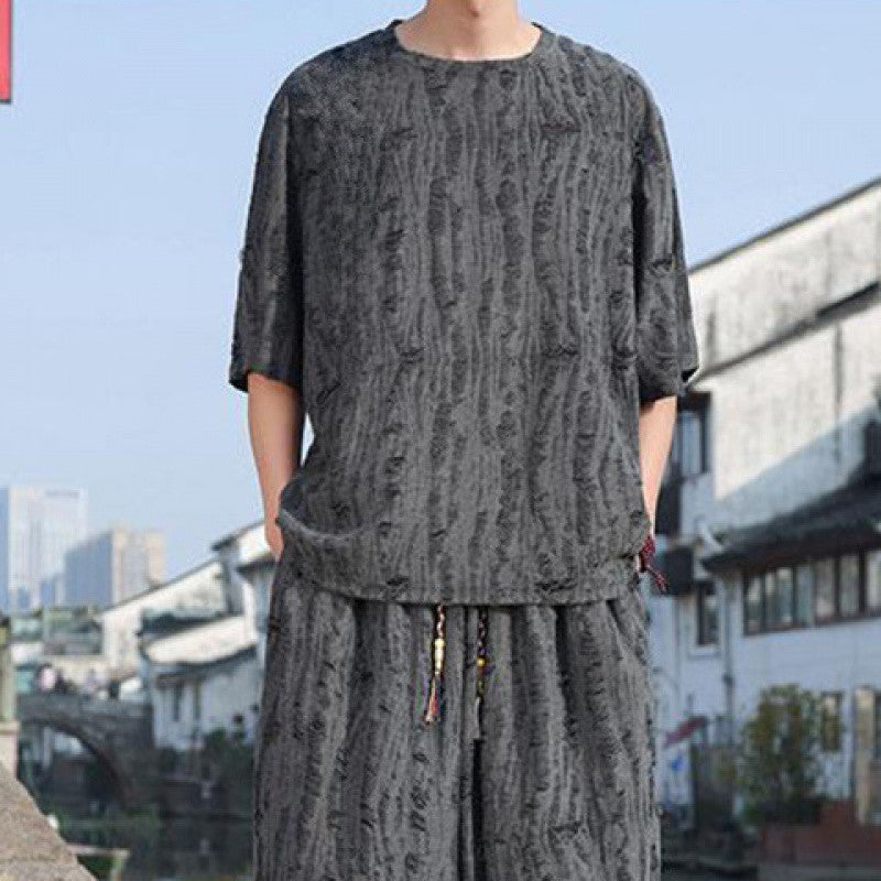 Men's Thin Short-sleeved Trousers Loose Two-piece Suit